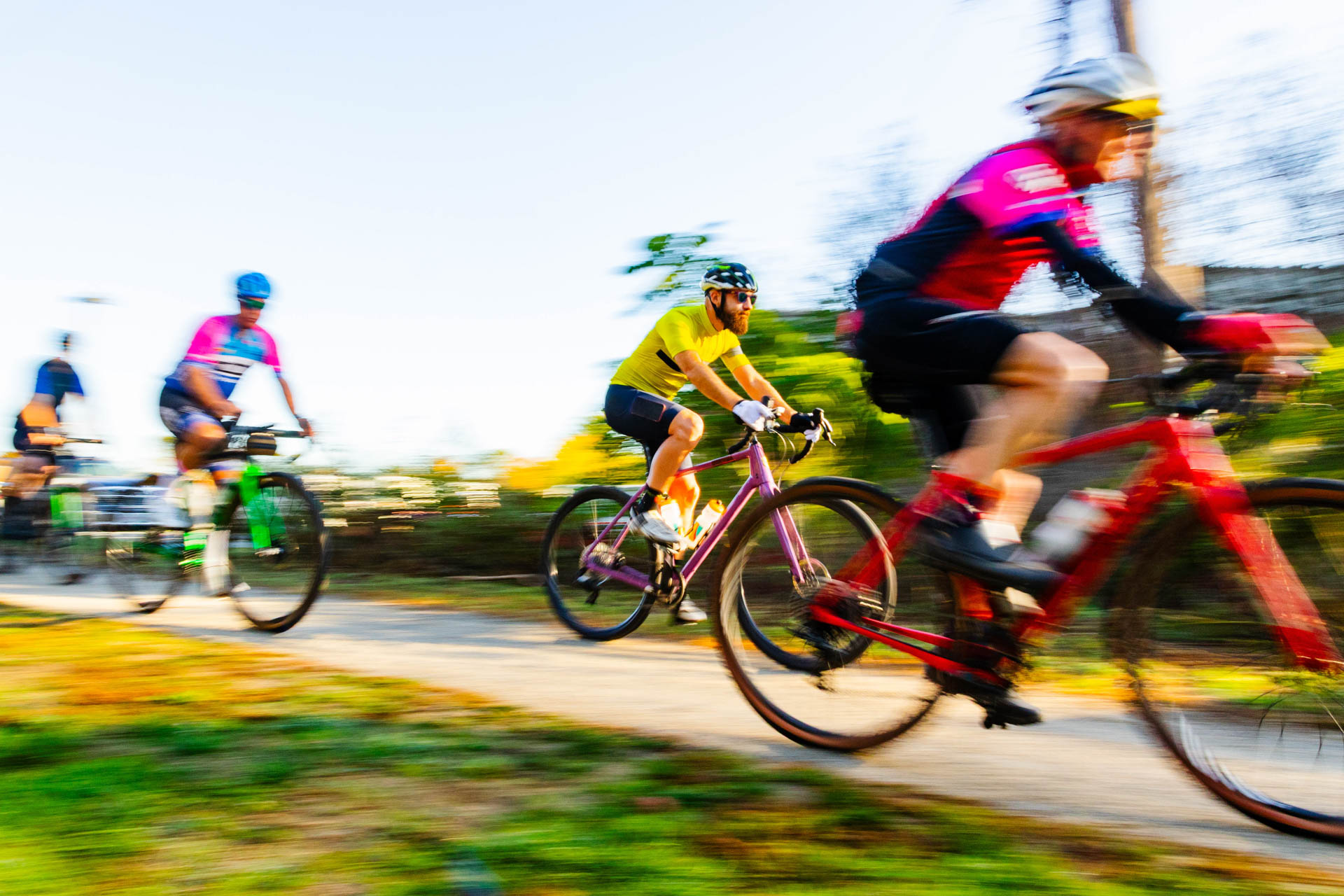 Group ride on a fall gravel trail
