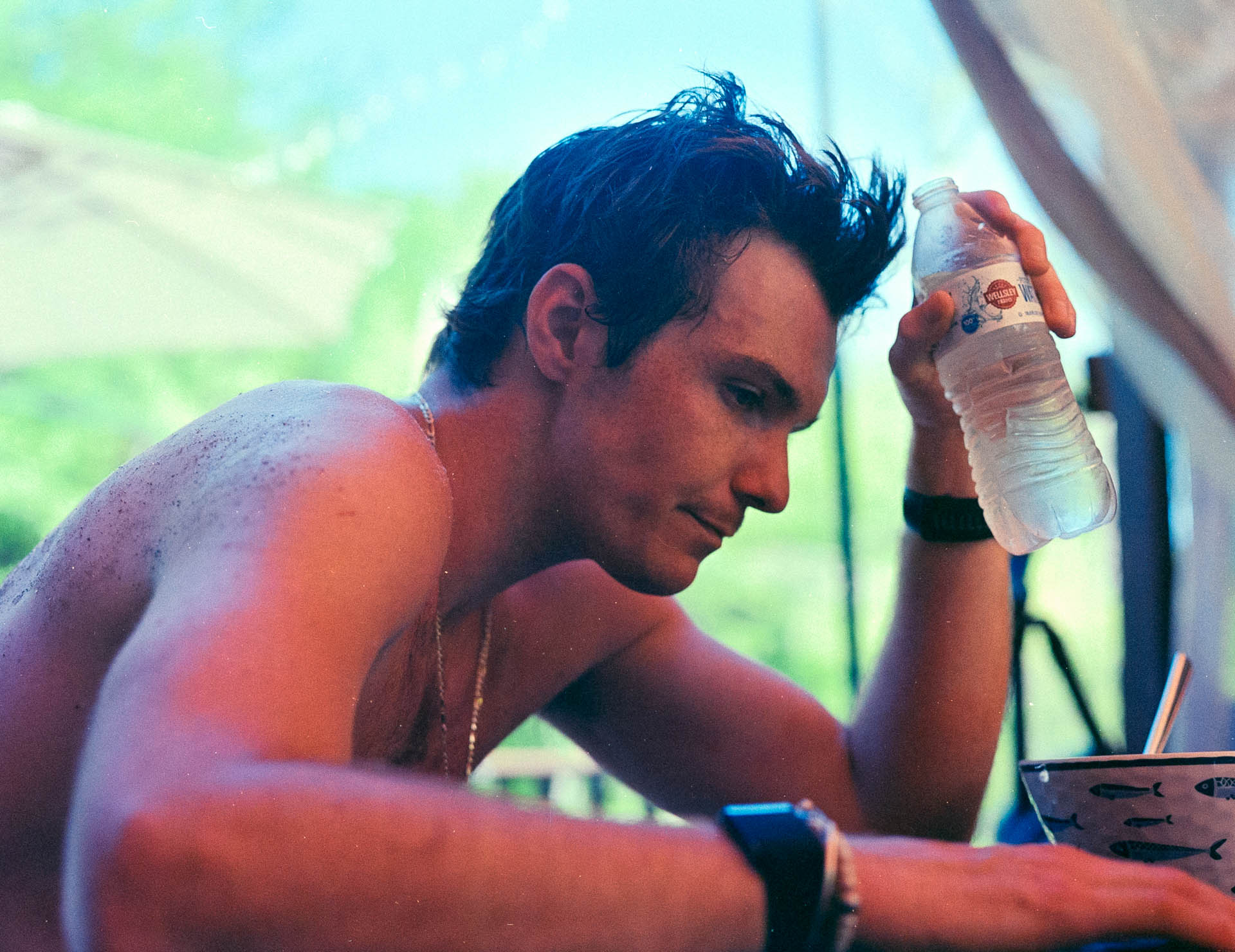 Runner cooling down at an aid station